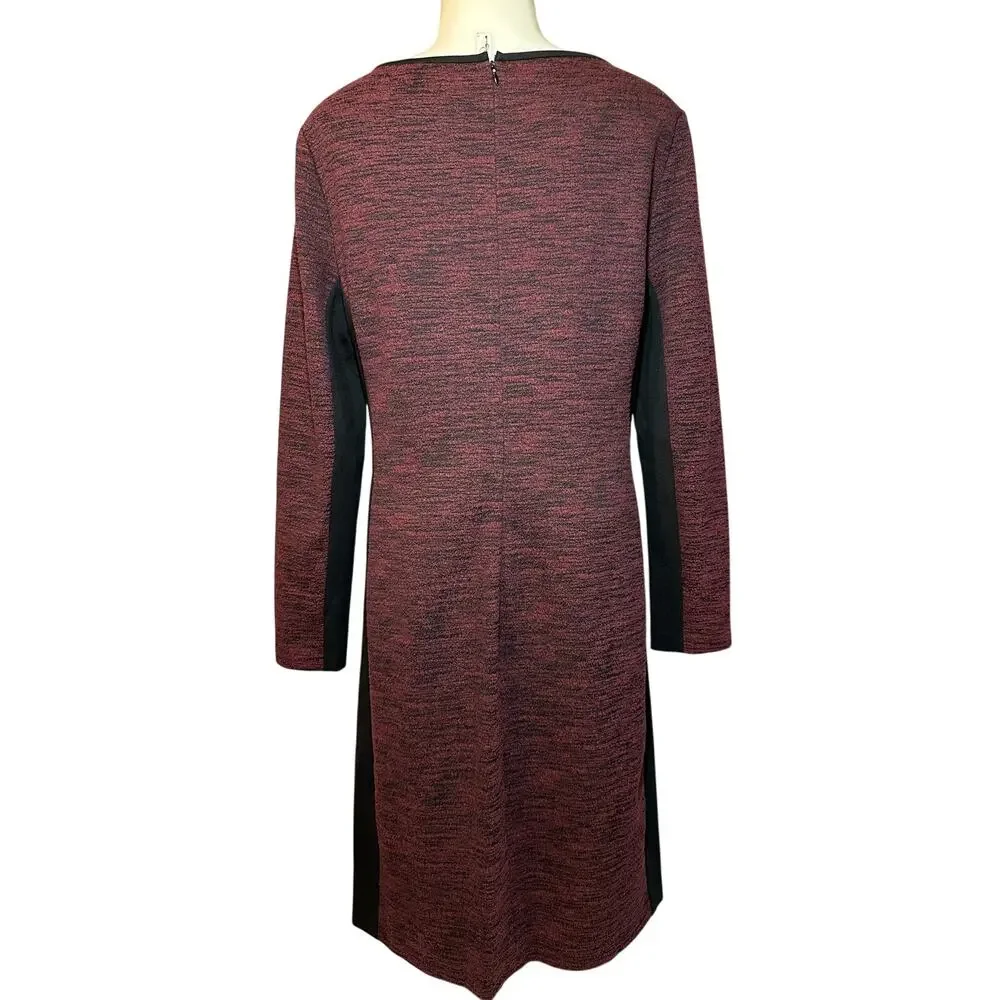 Lauren Ralph Lauren Ruched Jersey Dress Burgundy Women’s 16 Long Sleeve Sheath - Picture 2 of 6